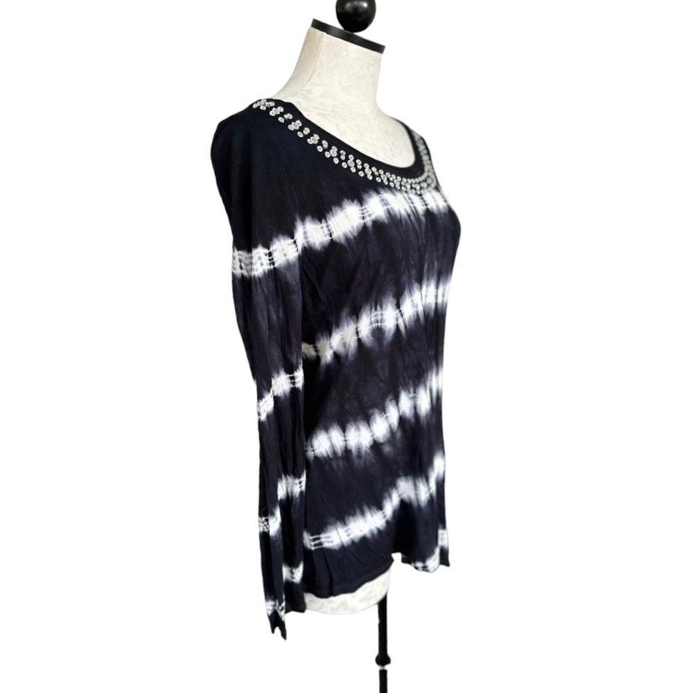 INC International Concepts Tie Dye  Rhinestone Asymmetrical Blouse Size Large - Picture 9 of 11